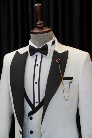 Anthony Stylish White Three Piece Wedding Men Suit With Black Point Lapel_2