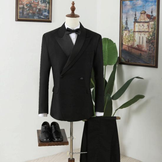 Gentleman Classical Black Peaked Lapel Double Breasted Prom Men Suits_4