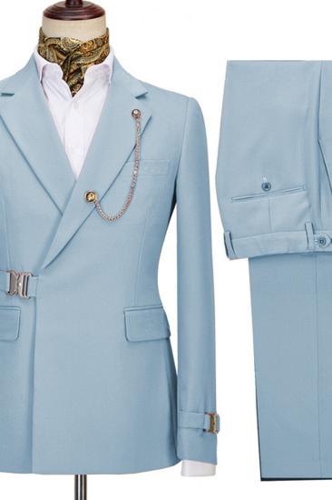 Fashion Sky Blue Notched Lapel Two Piece Business Men Suit_2