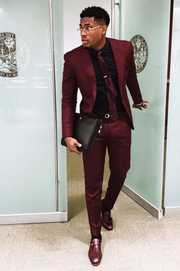 Handsome Burgundy Men Business Suit | Slim Fit One Button Prom Outfit (Blazer Pants)_2