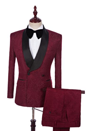 Richard Burgundy Jacquard Double Breasted Best Fit Wedding Suits Online_2