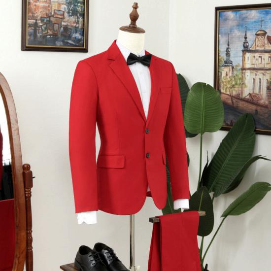 Hot Sale Red Notch Lapel Close Fitting Mens Prom Two Piece Suit_2