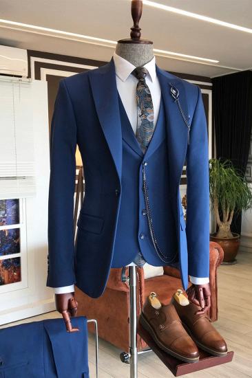 Alan Stylish Royal Blue Pointed Lapel Slim Fit Men Business Suit_2