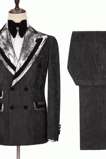 Braxton Fashion Black Point Lapel Double Breasted Men Suit Online_5
