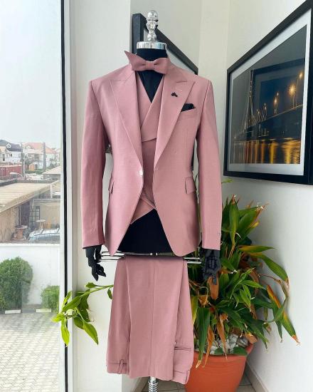 New Fashion Brady Dusty Pink Peaked Lapel Three Pieces Prom Suits_2