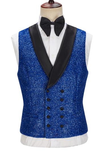 Royal Blue Sparkle Three Piece One Button Fashion Slim Fit Men Suit_4