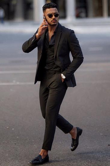 Camron Simple Black Notched Lapel Formal Business Men Suit_1