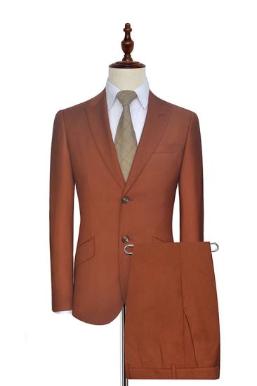 Two Button Dust Orange Men Suit |  Business Point Lapel Flap Pocket Suit_2