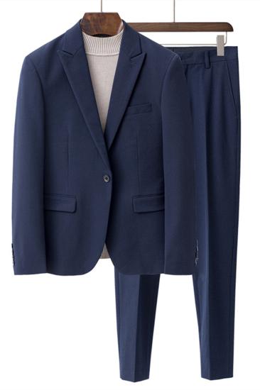 Lance Navy Pointed Lapel One Button Men Summer Suit_1