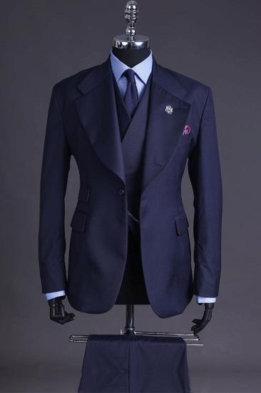 Randolph Navy Notched Lapel Three Pieces Business Suits_1