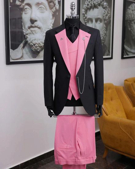 Gentleman Black Pink Peaked Lapel Three Pieces Prom Suits_2