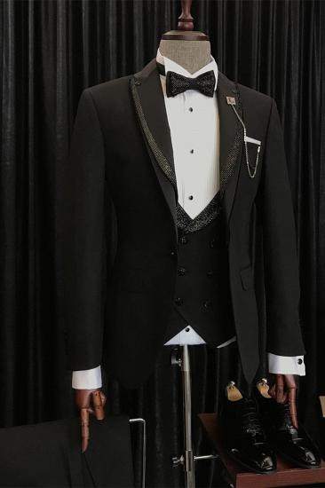 Benjamin's Specially Designed Black Wedding Suit With Shiny Black Pointed Lapels_1