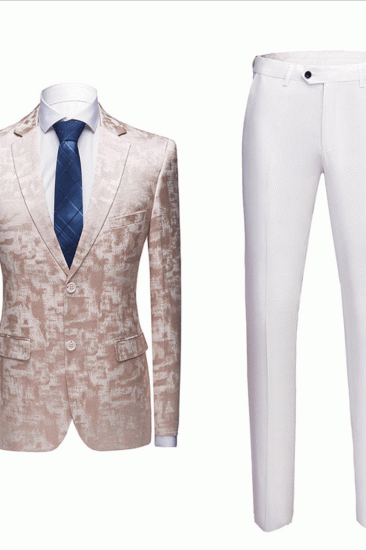 Unique Printed Champagne Pink Notched Lapel Men Suits For Prom_3
