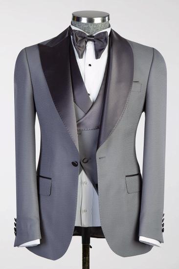 Dark Gray 3 Piece Peak & Shawl Lapel Men’s Formal Suit for Wedding Prom