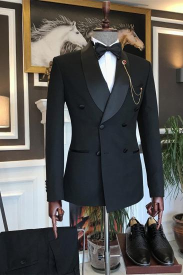 Abner Fashion Black Double Breasted Slim Fit Men Suit Cape Lapel