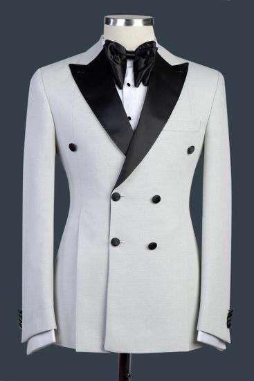 Peter Simple White Peaked Lapel Double Breasted Prom Suits_1