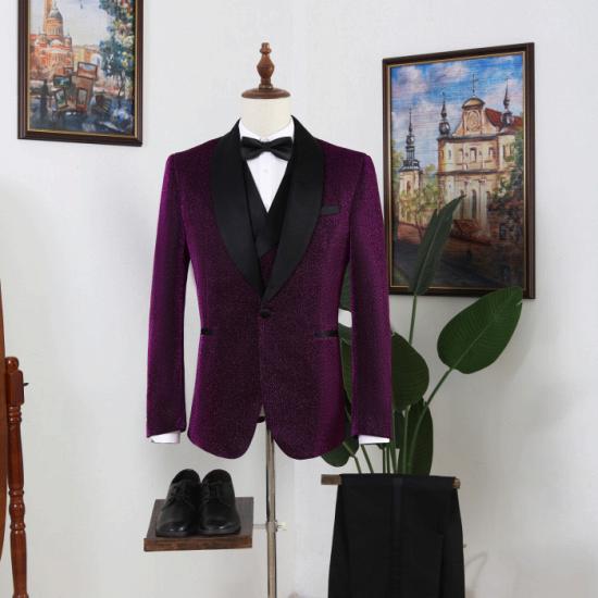 Purple Shawl Lapel Three Pieces Sequins Prom Men Suits_4
