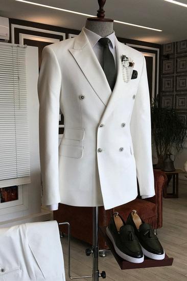 Les Stylish White Point Lapel Double Breasted Formal Business Men Suit