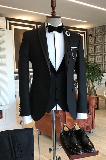 Earl's Classic Three Piece Black Shawl Lapel Wedding Suit A Good Choice For The Groom_1