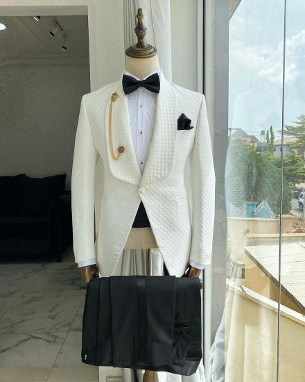 James New White Shawl Lapel Plaid Two Pieces Wedding Suits_2