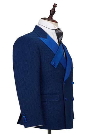Jonah Navy Check Point Lapel Double Breasted Formal Business Men Suit_2