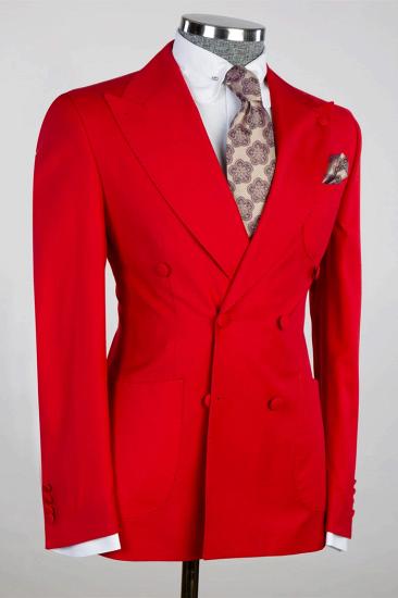 Paddy Red Peaked Lapel Double Breasted Prom Suits_2