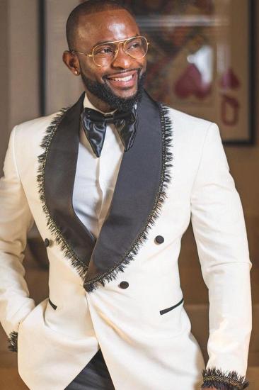 Ackerly's Newest White Double-Breasted Cape Lapel Fringe Wedding Suit_2