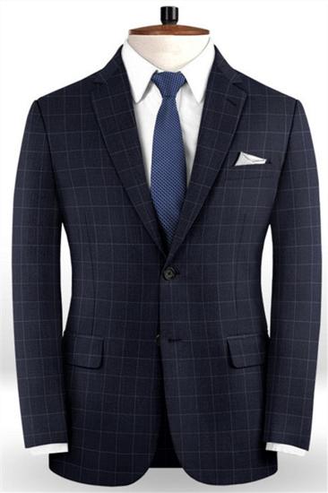 Dark Blue Check Men Suit | Fashion Notch Lapel Prom Tuxedo