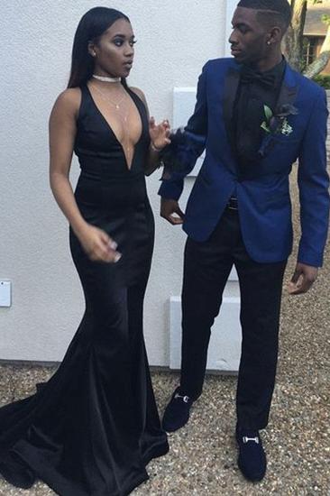 Best Prom Men Suit In Navy Blue Slim Fit With Pointed Lapel_2