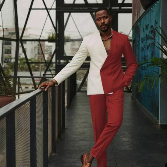 Julian Generous Red Shawl Lapel Double Breasted Prom Suits_2