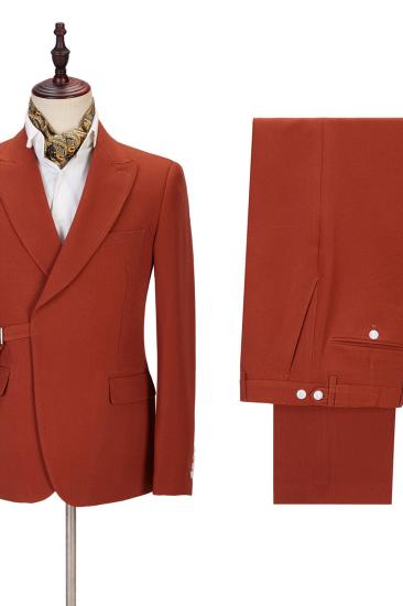 Pointed Lapel Slim Orange Men Casual Suit_3