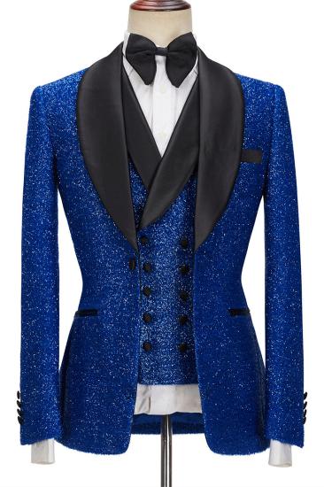 Royal Blue Sparkle Three Piece One Button Fashion Slim Fit Men Suit