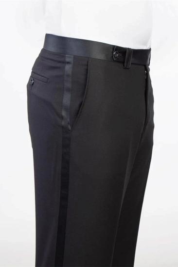 Vintage Black Frosted Side One Button Men's Suit with Satin Lapel_3