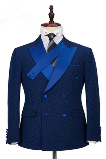 Jonah Navy Check Point Lapel Double Breasted Formal Business Men Suit