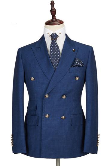 Avery Dark Blue Pointed Lapel Double Breasted Formal Men Suit_4