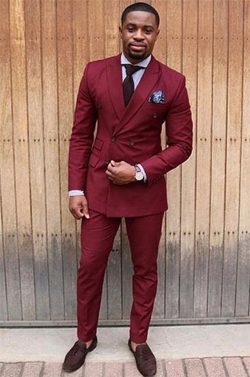 Fashion Red Double Breasted Point Lapel Men Blazer_1