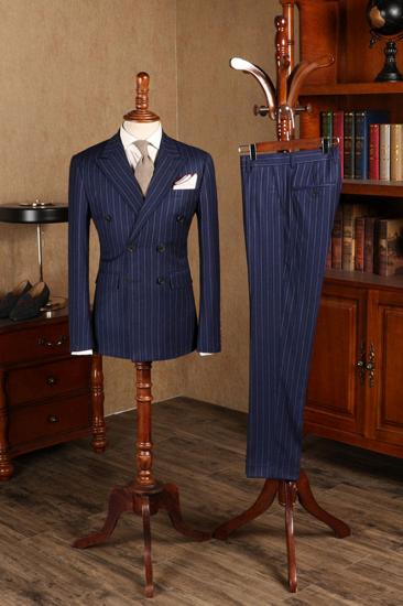 Avery Elegant Blue Striped Double Breasted Men Business Suit