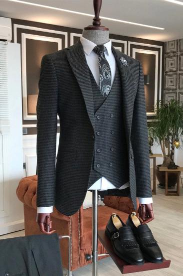 Quentin Black Check Three Piece Notched Lapel Business Men Suit