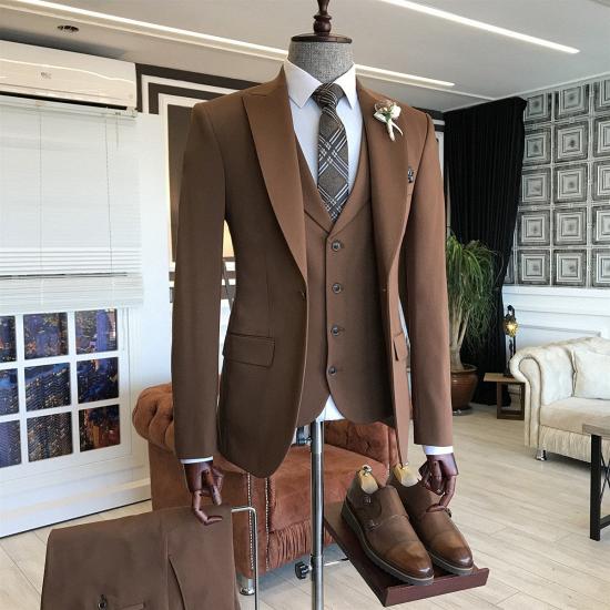 Charles Newest Brown Three Piece Point Lapel Men Business Suit_2