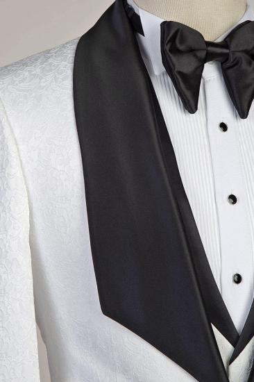 Paxton White Three Piece Jacquard Wedding Groom Suit With Black Shawl Lapel_3