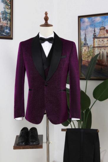 Purple Shawl Lapel Three Pieces Sequins Prom Men Suits
