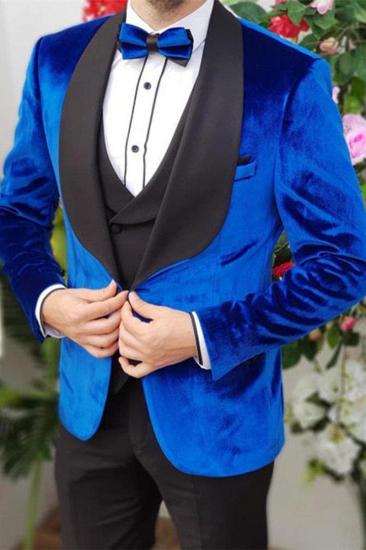 Classic Royal Blue Velvet Smoking Men Suit | Elegant Three Piece Party Ball Suit Online_1