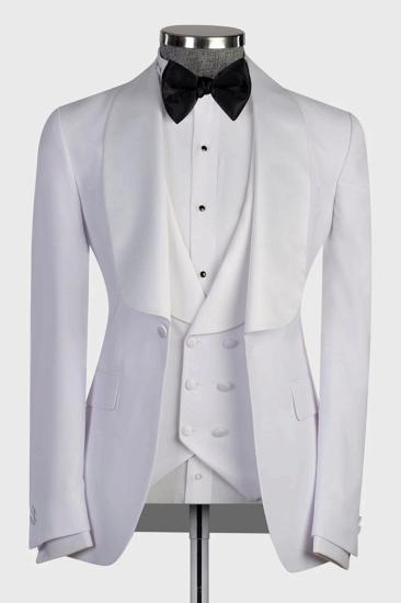 Classic Three Pieces Satin Shawl Lapel White Wedding Suit with Waistcoat