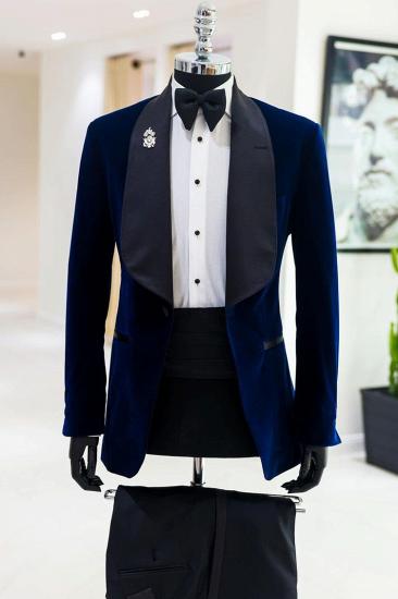 Rod Blue Shawl Lapel Velvet Wedding Suits_1