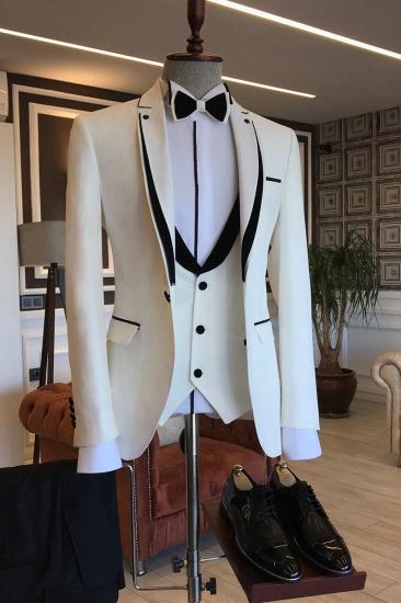 Matt Simple Black White Notched Lapel Slim Fit Prom Men Suit_2
