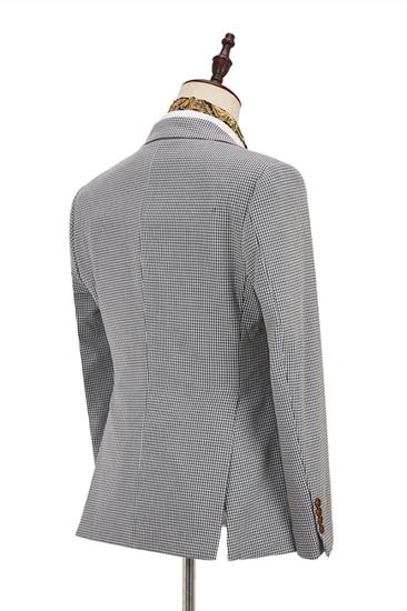 Fashion Black-and-White Plaid Slim Fit Three Piece Men Suit With Denim Blue Waistcoat_2