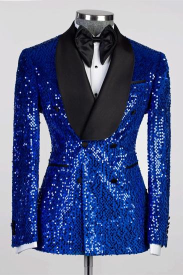 Sampson Royal Blue Sequins Shawl Lapel Double Breasted Prom Suits_1