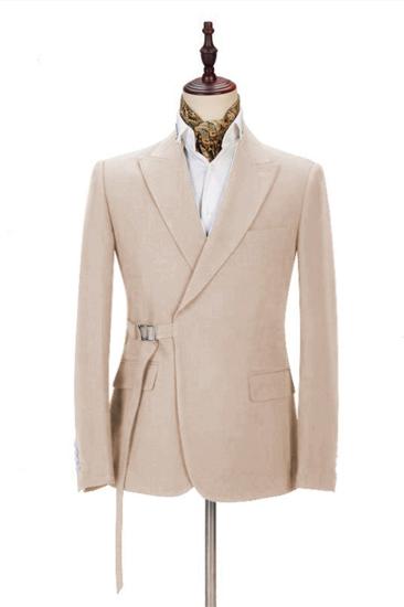 Cozy Champagne Men Casual Suit For Summer | Buckle Button Formal Groomsmen Suit For Wedding