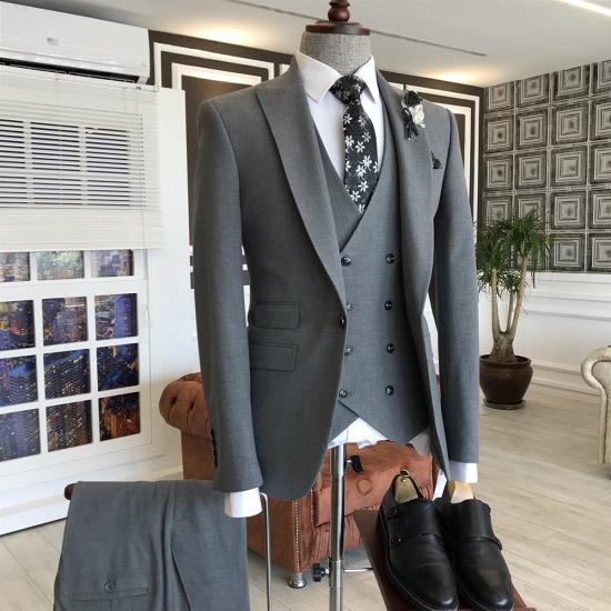 Lambert Formal Dark Grey Three Piece Point Lapel One Button Business Men Suit_2