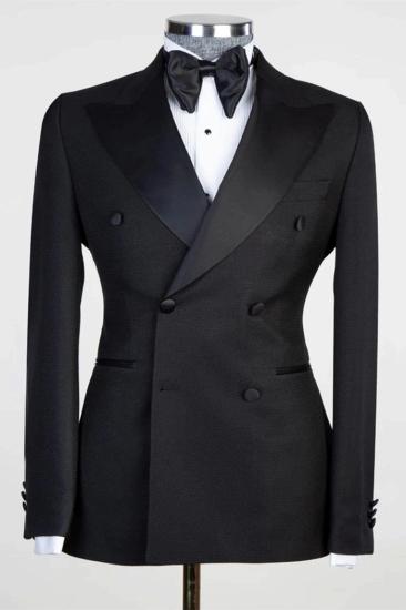 Quincy Black Peaked Lapel Double Breasted Prom Men Suits_1